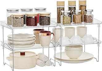 Acrylic Cabinet Organizer Shelf,4 Pcs Stackable Kitchen Counter Shelves,Spice Rack,Countertop Organizers,Clear Plastic Storage Organization for Makeup，Bathroom,Cupboard,Desk,Pantry