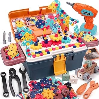 RSEPD Magic Montessori Play Toolbox with Electric Drill, Kids Tool Set Real, Toddler Screwdriver Toy Power Tools Box Drill and Screw kit for Boys Girls