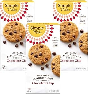 Simple MillsAlmond Flour Soft Baked Cookies, Chocolate Chip - Gluten Free, Healthy Snacks, Made with Organic Coconut Oil, Plant Based, 6.2 Ounce (Pack of 3)