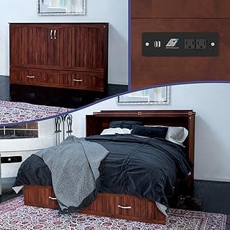 AFI, Southampton Murphy Bed Chest Queen with 6" Mattress, Storage Drawer & Built-in USB Charger, Walnut