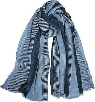 GERINLY Cotton-Linen Scarves Mens Stripe Crinkle Long Scarf Fashion Wrap Shawl for Travel