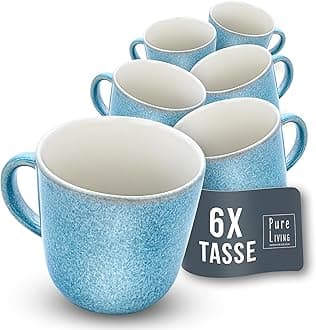 Ibiza Set of 6 Stoneware Mugs - Modern, Dishwasher, and Microwave-Safe - Stylish Coffee Mug Set - Coffee Cup - Cool Tea and Coffee Mug Set - Pure Living in Light Blue