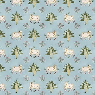 DecorKing Wallpaper Self Adhesive Wall Covering Festive Cows and Palms on Light Blue Background (41cm x 244cm)
