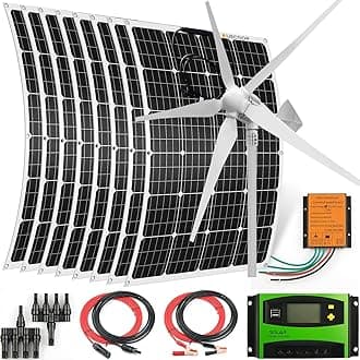 1960 Watts 24 Volts Solar Wind Hybrid System Kit for Home,Boat,RV,Camping: 8 x 120W monocrystalline Solar Panel + 1000W Wind Turbine + Charge Controller+Accessories.etc