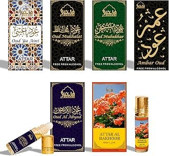 Dukhni Maamoul Attar Oil Set Arab perfume oils for men and women | 6 assorted scents x 6ml | Arabian oud oil fragrances | Sampler Gift set, Halal & Vegan Islamic Scents