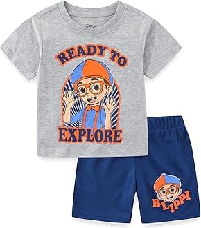 Blippi Moonbug Boys 2 Piece Short Sleeve T-Shirt and Shorts Set for Toddlers and Big Kids