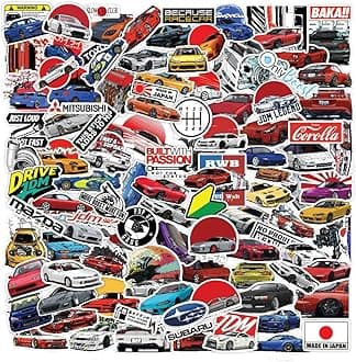CodersParadise 55-Piece JDM Car Sticker Pack | Waterproof, Residue-Free Japanese Racing Car Stickers for Laptop, Journal, Bike Helmet, Guitar, Mobile Case