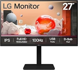 LG Monitor 27BA550 - FHD 1080p IPS 27 inch, 100Hz, 5ms, Office Display, Built-in Power and Speakers, USB Hub, D-Sub, HDMI, DisplayPort, Matte Black