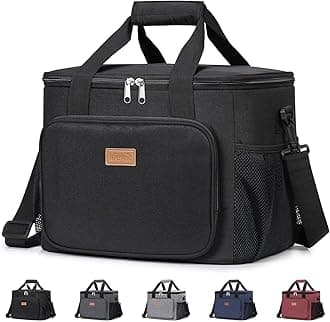 Large Lunch Bag Insulated Lunch Box Soft Cooler Cooling Tote for Adult Men Women, Black 40-Can (24L)