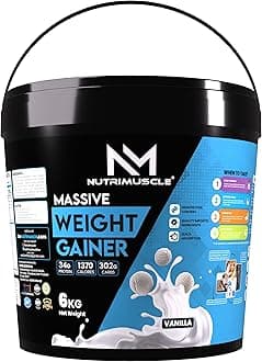 Nutrimuscle ® Massive Weight Gainer - 6 Kgs - Vanilla Flavour - For Weight & Mass Gain - Contains Complex Carbohydrates,Protein and Imported Ingredients for Weight Gain