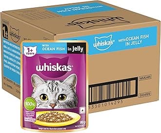 Whiskas Adult (+1 Year) Wet Cat Food, Ocean Fish Flavor, 80 g, Pack of 28 | Complete & Balanced Food for Adult Cats | Pet Food for Hydration of Cats