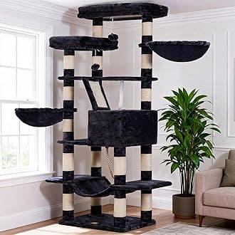 Cat Tree, 68 inch Multi-Level Cat Tower for Indoor Cats, 2 Widened Plush Perches Cat Condo with Scratching Board and Big Caves, Smoky Gray HCT025G