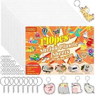 140PCS Shrinky Plastic Sheets Kit, Shrink Paper Keychain Kit with 20PCS Shrink Paper 120PCS Keychains and Open Iron Ring for Kids Creative Craft Marking, Handprint Keychains