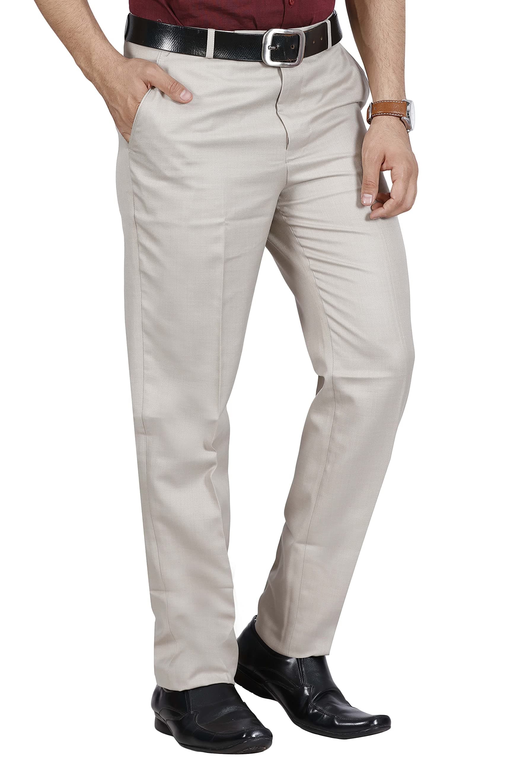 - McHenry Men's Solid Formal Regular Fit Stretchable Wrinkle Free PolyViscose Trousers