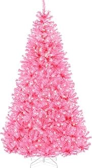 Best Choice Products 6ft Pre-Lit Pink Christmas Tree, Full Artificial Holiday Decoration for Home, Office, Party Decoration w/ 947 Branch Tips, 250 Lights, Metal Hinges, Foldable Base
