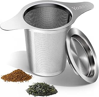 IPOW Yoassi Extra Fine 18/8 Stainless Steel Tea Infuser Mesh Strainer with Large Capacity & Perfect Size Double Handles for Hanging on Teapots, Mugs, Cups to Steep Loose Leaf Tea and Coffee