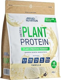 Applied Nutrition Plant Protein Powder – Critical Plant Vegan Protein Shake with SOYA, Pea, Brown Rice Proteins & Essential Amino Acids - Dairy-Free Gym Supplement (450g - 15 Servings) (Vanilla)