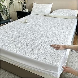 Waterproof Quilted Mattress Protector Breathable Bed Linen Mattress Cover No Pillowcase for Bedroom(White,140x200x30cm)