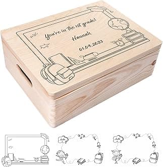 Creative Deco Personalised First Day of School Gift | Starting School Gifts for Children, Girl or Boy | Unique Wish Text Custom Gift Box | Customised Wooden Box | Perfect as a Keepsake | Graduation