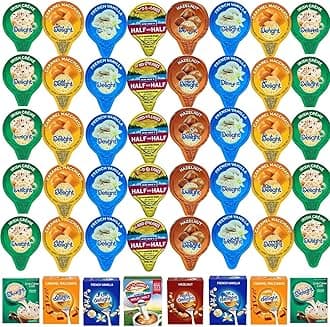 Coffee Creamer Singles Variety Pack Packaged by Bools, Mini Coffee Creamer & Mini Mooo's 5 Flavor Assortment (50 Pack) for Home, Office, Coffee, Bar, Gift