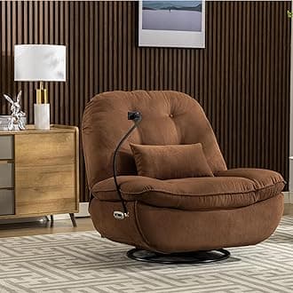 Smart Oversized Electric Recliner Chair, 360° Round Swivel Rocking Glider Rocker for Adults Modern Comfy Ergonomic Chaise Lounge Indoor, Theater Seating Living Room Chairs Reading, Dark Brown Fabric