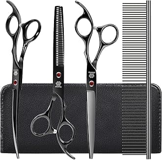 Dog Grooming Scissors Kit with Safety Round Tips, GLADOG Professional 5 in 1 Grooming Scissors for Dog and cat