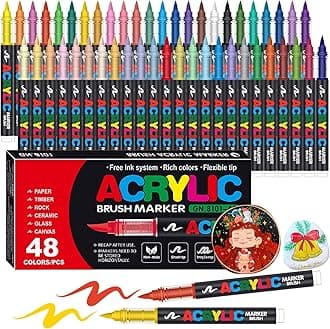 Amamao Acrylic Paint Markers, Soft Brush Tip Pens and Markers, Acrylic Paint Pens for Wood, Stone, Canvas, Glass, Fabric, Egg, Rock Painting and DIY Crafts Art Supplies (48)