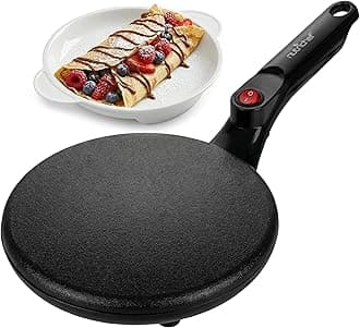 Nutrichef Electric Crepe Maker | 8-inch Nonstick Cooktop with On/Off Switch | Cooks Roti, Tortillas & Pancakes | Automatic Temperature Control & Cool Touch Handle | Includes Food Bowl, Whisk & Spatula