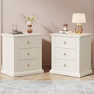 Tribesigns 3-Drawer Nightstand Set of 2, Modern Bedside Table with Storage Drawers, Wood Night Stand Side End Table for Bedroom, Beige