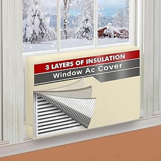 Air Conditioner Covers for Inside 21"W x 15"H x 3.5"D, Windproof and Waterproof 3 Layers Insulation Window Air Conditioner Cover with Aluminum Foil and 2mm Foam, Beige