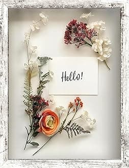 FrameWorks 12x16 Driftwood Wooden Shadow Box Frame – Soft Felt Back, Tempered Glass, and Included Elegant White Ball Push Pins