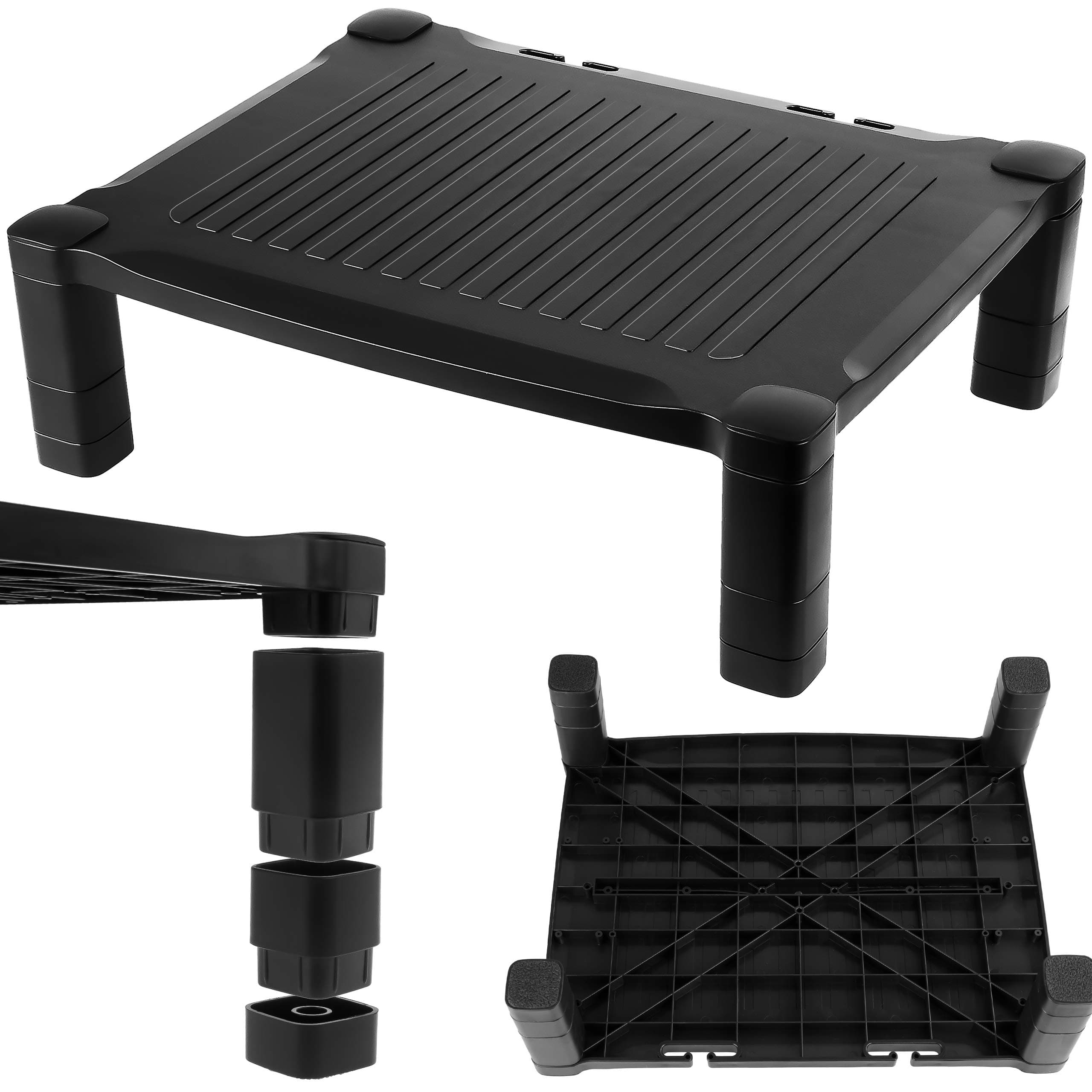 Computer Stand Desk Riser PC Monitor Stand Screen Riser Adjustable Height Raiser Accessories for Laptop Display Desktop Printer Small TV Projector iMac Ergonomic Cable Management Black