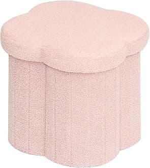 – Bonlife Pink Ottoman Storage Box,Folding Storage Seat Box,Small Footstool For Living Room,Kid's Toy Chest Box,Teddy Flower Shape,38x38x38cm