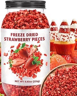 Premium Freeze Dried Strawberries Pieces - 8.82oz 100% Natural Sweet Frozen Strawberrys, No Gluten & No Allergen, Dry Strawberry Pieces Flakes for Snacks, Baking, Cooking, Flavorful
