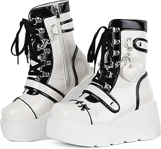 Accloris Platform Ankle boots for Women Goth Rave Boots Kawaii Shoes High Heel Round Toe Zipper Wedges Mid Calf Booties