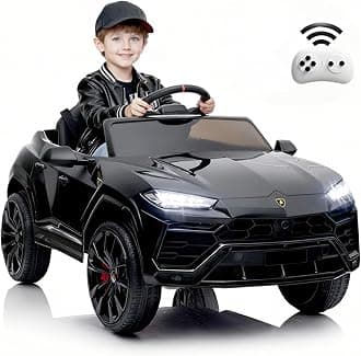 Licensed Lamborghini Urus Ride On Truck Car Toy, 12V Battery Powered Electric 4 Wheels Kids Toys w/Parent Remote Control, Foot Pedal, Music, Aux, LED Headlights, 2 Speeds (Black)