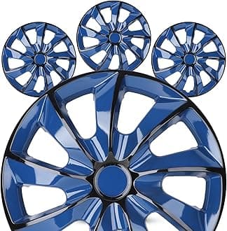 15" Premium Universal Wheel Rim Covers – Set of 4 Hubcaps,ABS&PC Material Hub Protection Accessory,Snap-on Replacement Caps for Car,Pickup Truck,SUV - 15 Inch Black&Blue Lacquer