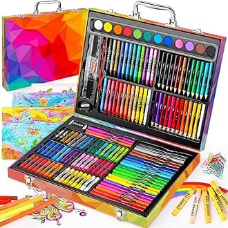 Soucolor Arts and Crafts Supplies, 183-Pack Drawing Painting Set for Kids Girls Boys Teens, Coloring Art Kit Gift Case: Crayons, Oil Pastels, Watercolors Cake, Colored Pencils Markers, Sketch Paper