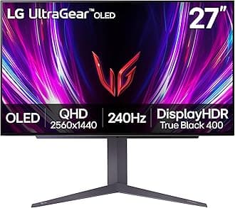 LG ‎27GS93QE 27-inch Ultragear OLED Gaming Monitor QHD 240Hz 0.03ms DisplayHDR True Black 400 AMD FreeSync Premium Pro NVIDIA G-Sync HDMI 2.1 DisplayPort Tilt/Height/Pivot Stand Black