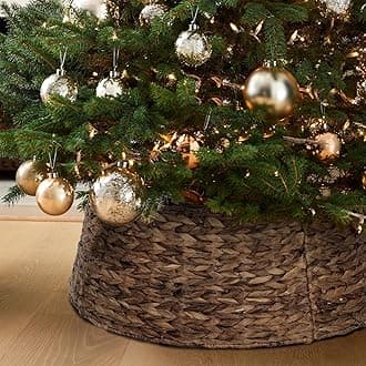 Christmas Tree Collar, 23.5’’ D Handmade Water Hyacinth Christmas Stand Tree Collar Basket Base Cover for Holiday Decoration