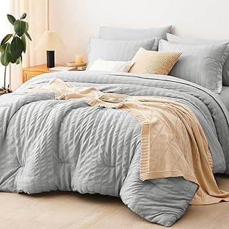 Queen Comforter Set Light Grey Seersucker 7 Pieces Bed in a Bag Queen Comforter Set with Sheets, Light Gray Luxury Soft Bedding Set with Down Alternative Comforter, Sheets, Pillowcases & Shams