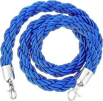 ULTECHNOVO 1.5M Twisted Queue Barrier Rope, Blue Divider Rope with Hook for Crowd Control Stanchion Queue Posts Stand for Hotel Clubs Bank Hospital Public Areas