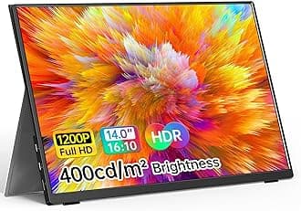 Portable Monitor 14 inch FHD 1920 * 1200P USB C HDMI Ultra-Slim IPS Travel Display w/Smart Cover & Speakers, HDR Plug&Play, External Monitor for Laptop PC, Phone,Mac