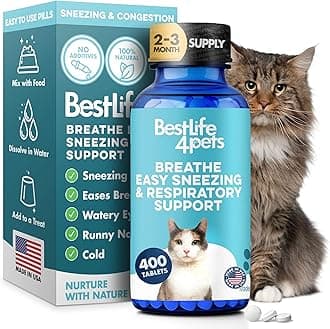 Cat Respiratory Comfort Supplement - Natural Breathe Easy Feline Support for All Seasons, Coughing, Occasional Nasal Stuffiness and Sneezing - 800 Odorless, Easy-to-Administer Tasteless Pills