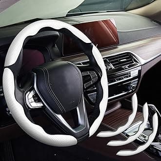 WOCOCN Carbon Fiber Car,Steering Wheel Cover with Non-Slip Lining, Multiple Color Options,Universal for Most Car Interiors Accessories (White 3PCS)