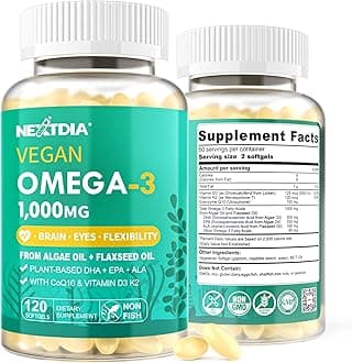 2 Pack Vegan Omega 3 D3 K2 CoQ10 Supplement, Plant Based DHA EPA ALA for Women Men, Omega 3 Organic Algae Flaxseed Oil Supplement for Bone, Brain, Eye & Immune Support, No Carrageenan, 240 Softgels