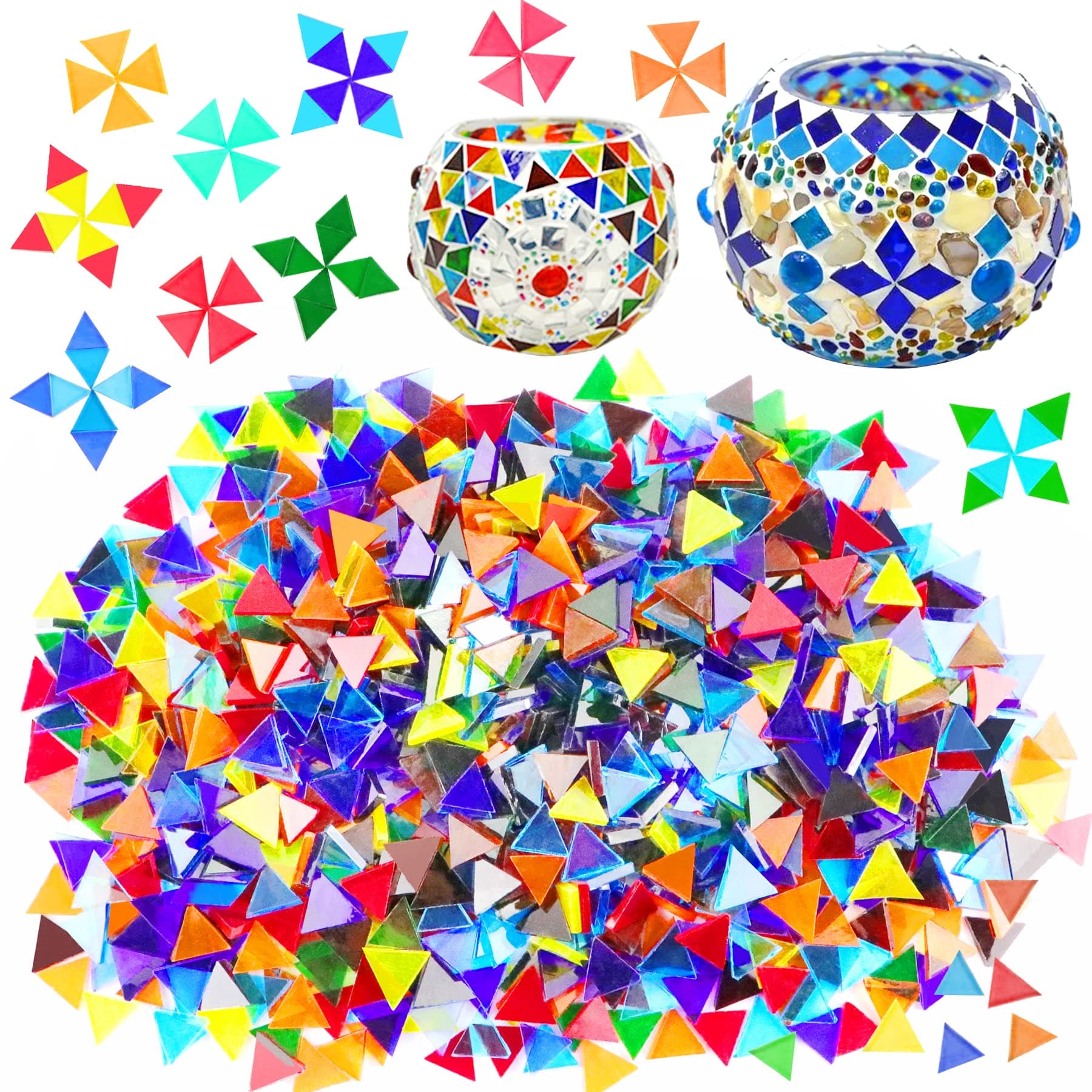 1000 Pcs Mosaic Tiles, Glass Mosaic Tiles for Crafts Bulk, Stained Mosaic Glass Pieces, Mosaic Supplies for Home Decoration, Art Crafts, DIY Projects, Transparent (Triangle)