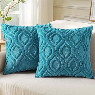 decorUhome Cozy Textured Summer Throw Pillow Covers 18x18 Inch Set of 2, Soft Plush Faux Wool Teal Accent Couch Pillow Covers for Modern Farmhouse Sofa Bed Living Room
