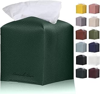Premium PU Leather Tissue Box Holder - Elegant Hotel-Style Tissue Box Cover for Home, Office & Car Décor, Tissues Cube Organizer for a Natural & Classic Look (Dark-Green)