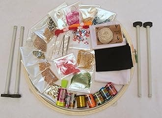 Prabhas Designs Aari Work Beginners Kit Material - Heavy 18 Inch Aari Stand with Wrapped Frame and 44 Items to Learn Basic and Advance Level Aari Embroidery